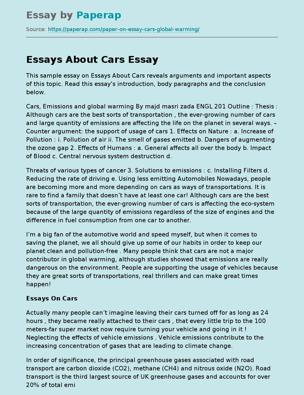 Essays About Cars