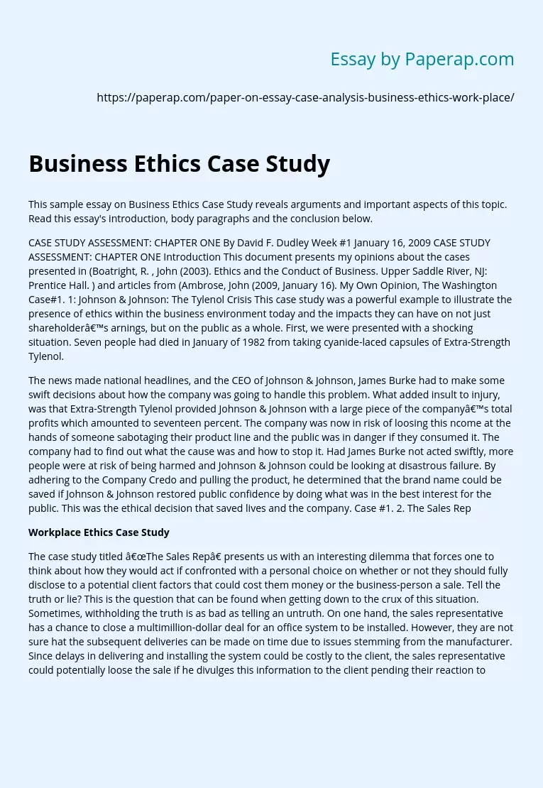 Business Ethics Case Study