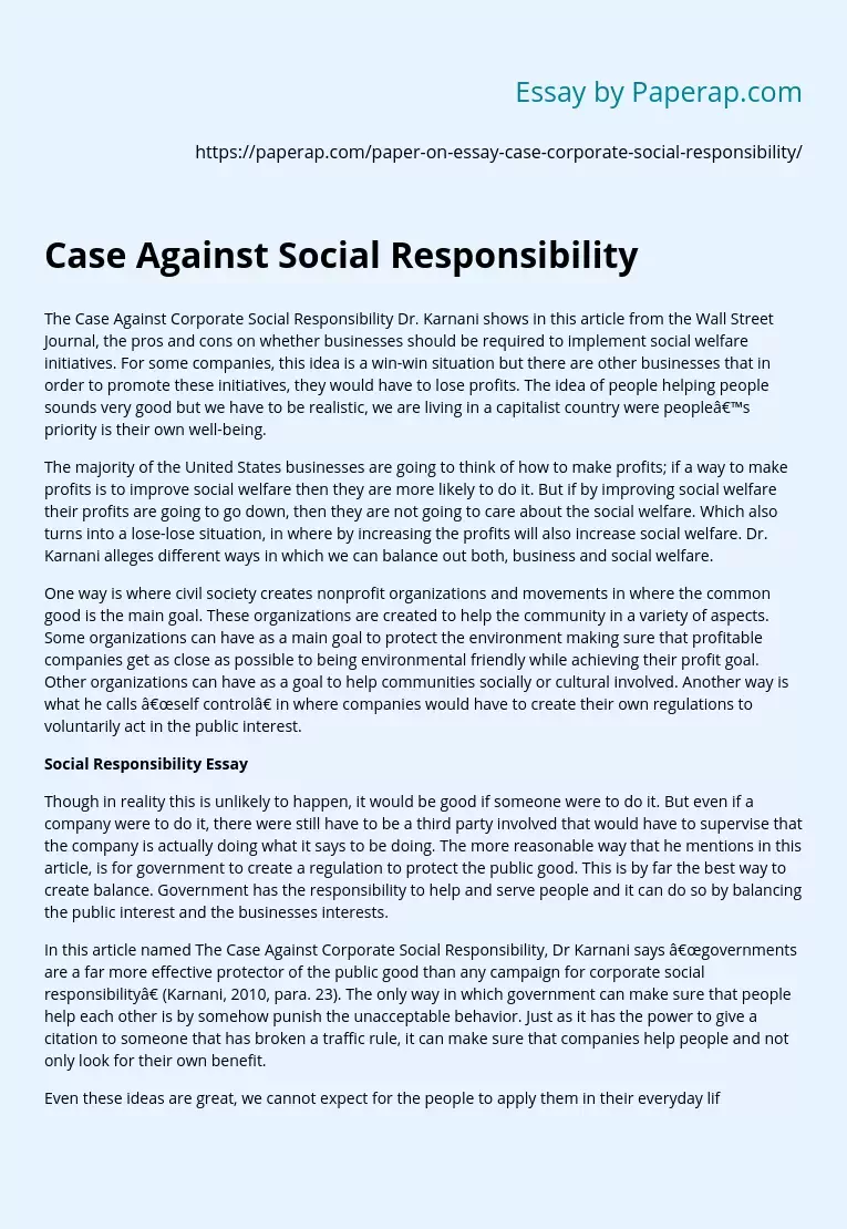 Case Against Social Responsibility