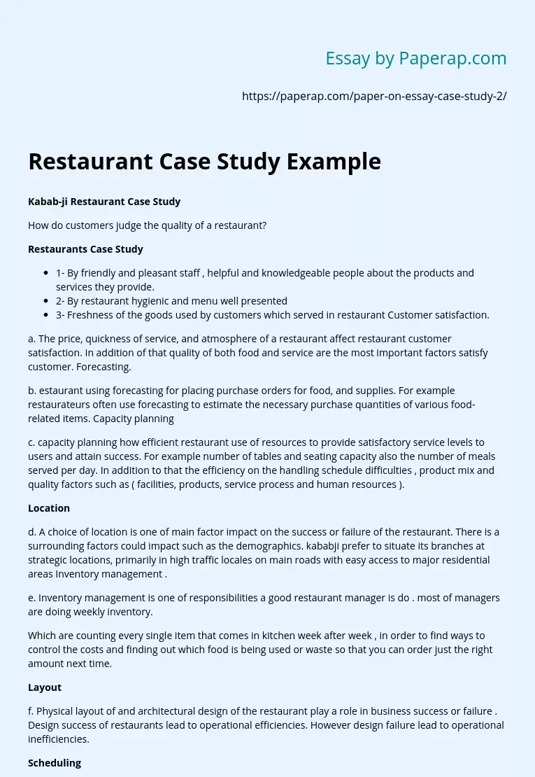 Restaurant Case Study Example