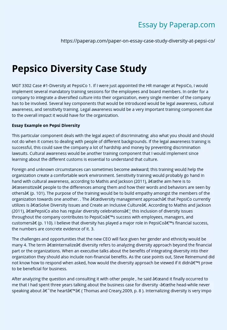Pepsico Diversity Case Study