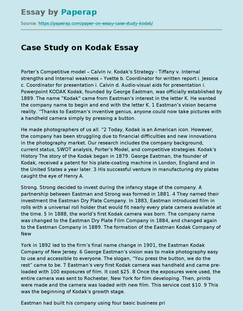 Case Study on Kodak