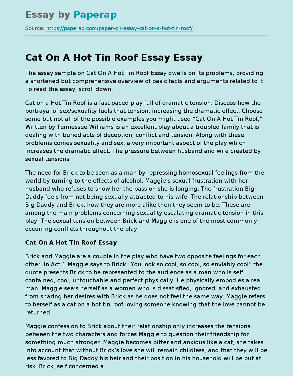 Cat On A Hot Tin Roof Essay