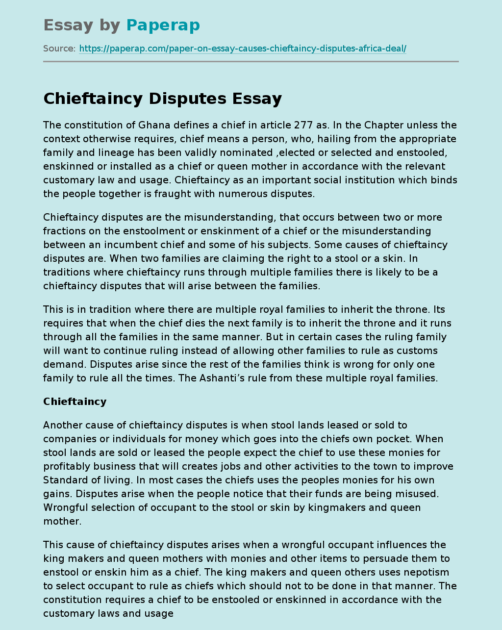 Chieftaincy Disputes