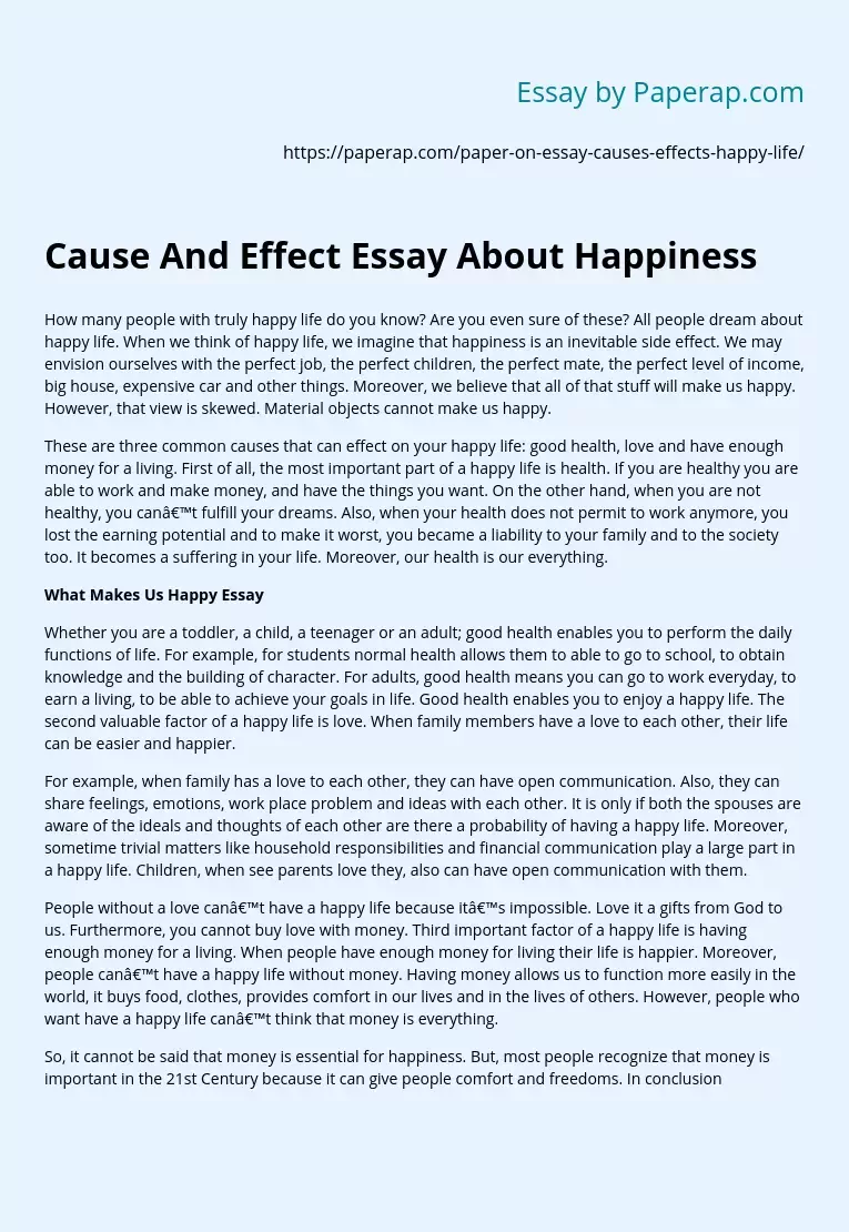 Cause And Effect Essay About Happiness