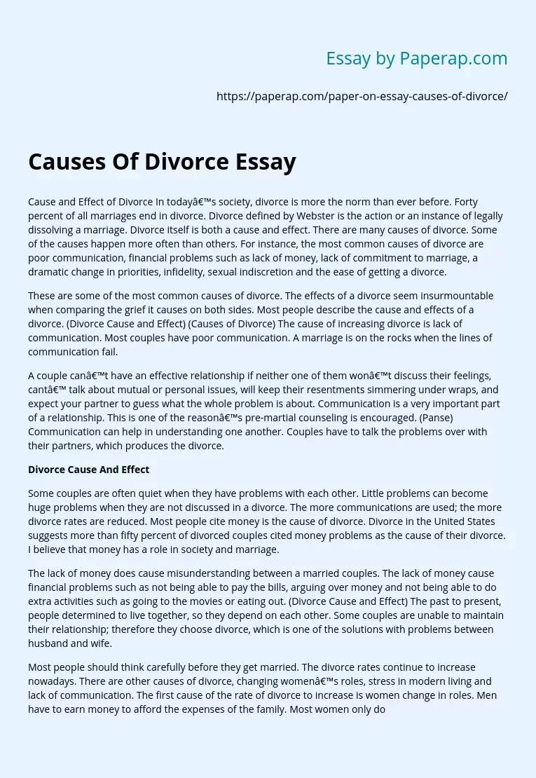 Реферат: Divorce Essay Research Paper DivorceA divorce is