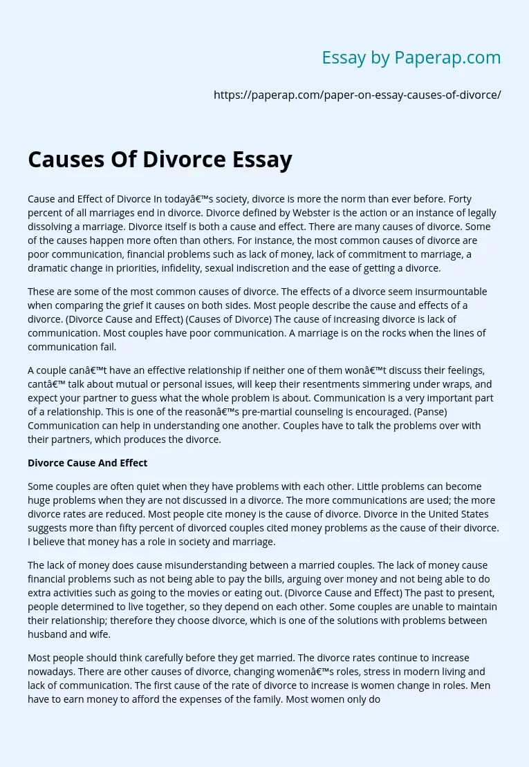 Causes Of Divorce Essay Example