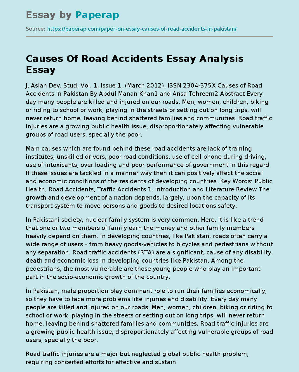 Causes Of Road Accidents Analysis