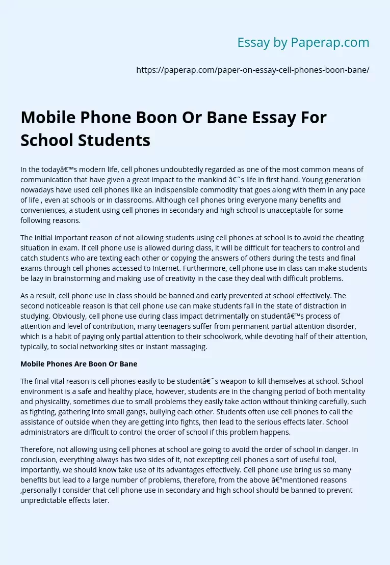 Mobile Phone Boon Or Bane Essay For School Students
