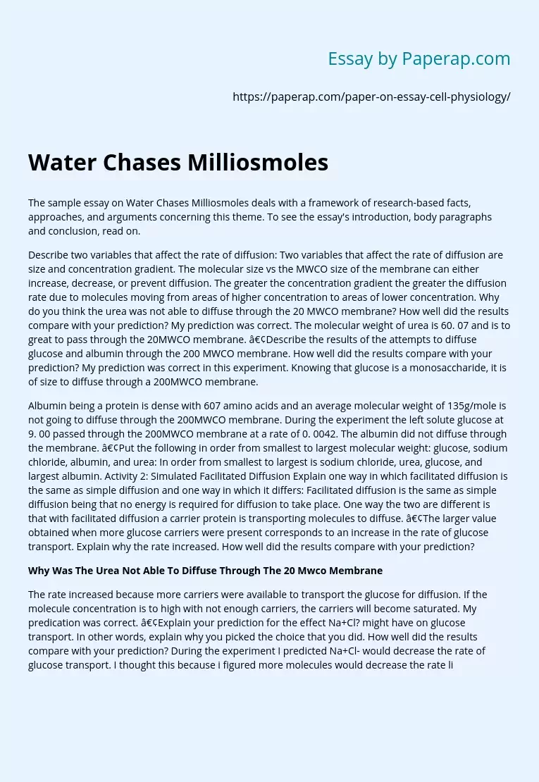Water Chases Milliosmoles