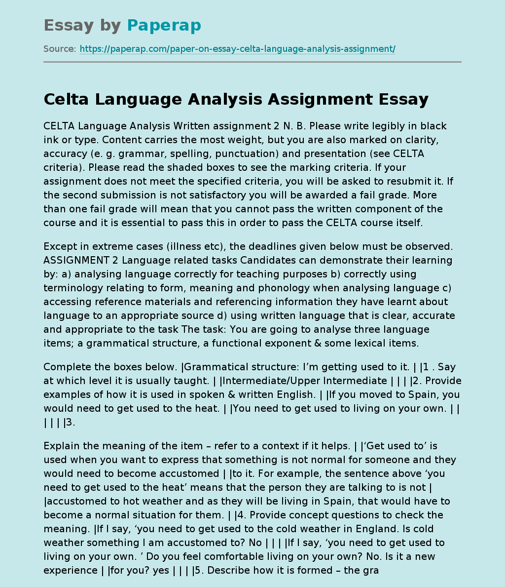 Celta Language Analysis Assignment
