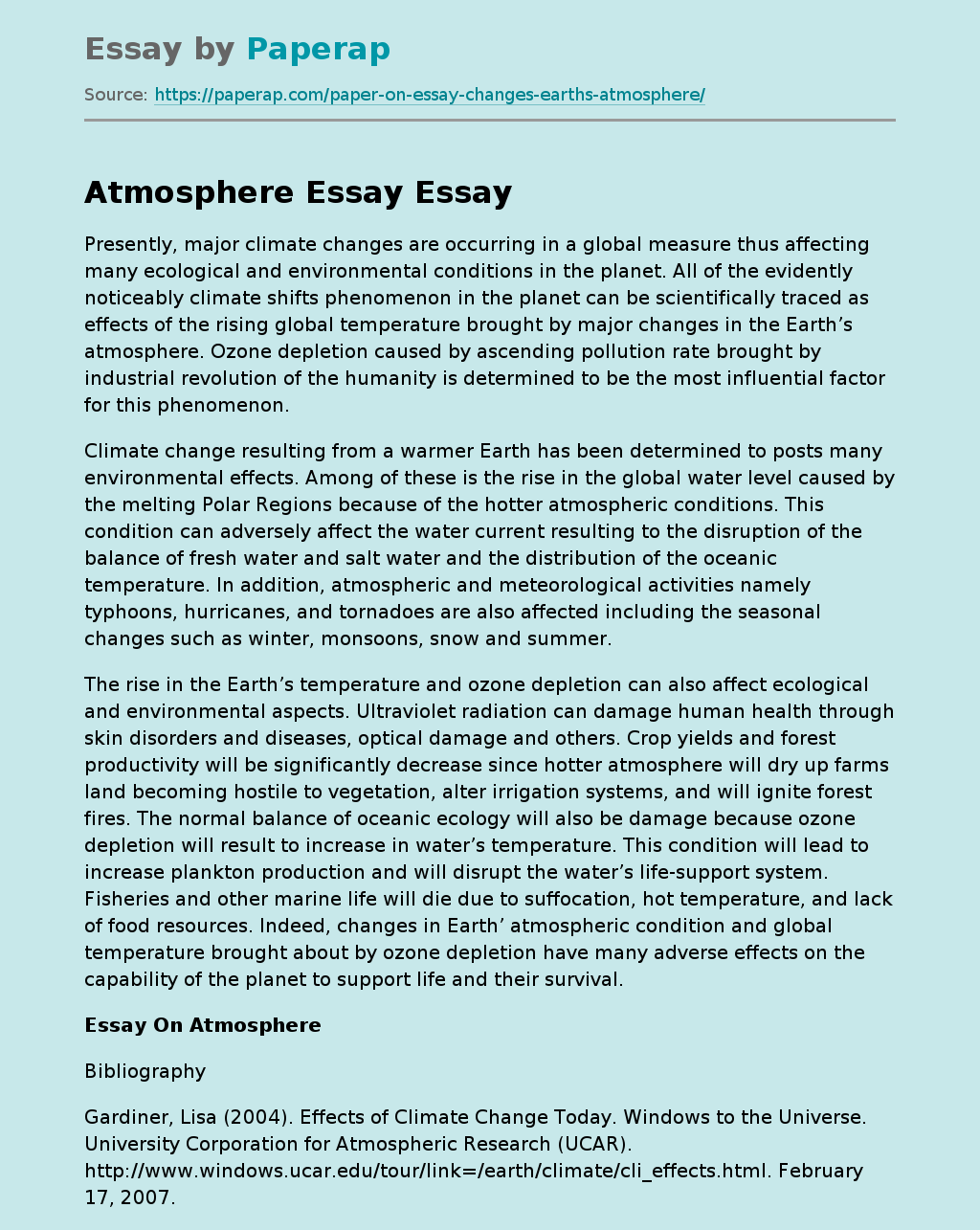 Atmosphere Essay