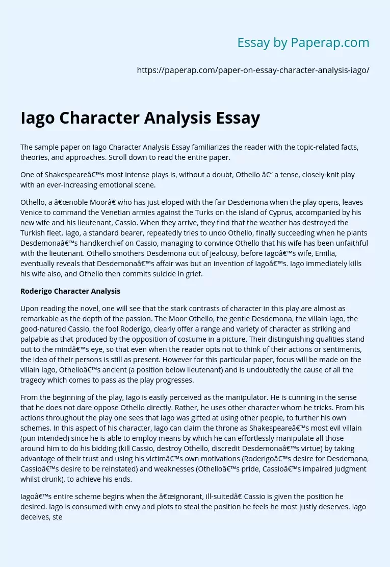 Iago Character Analysis Essay