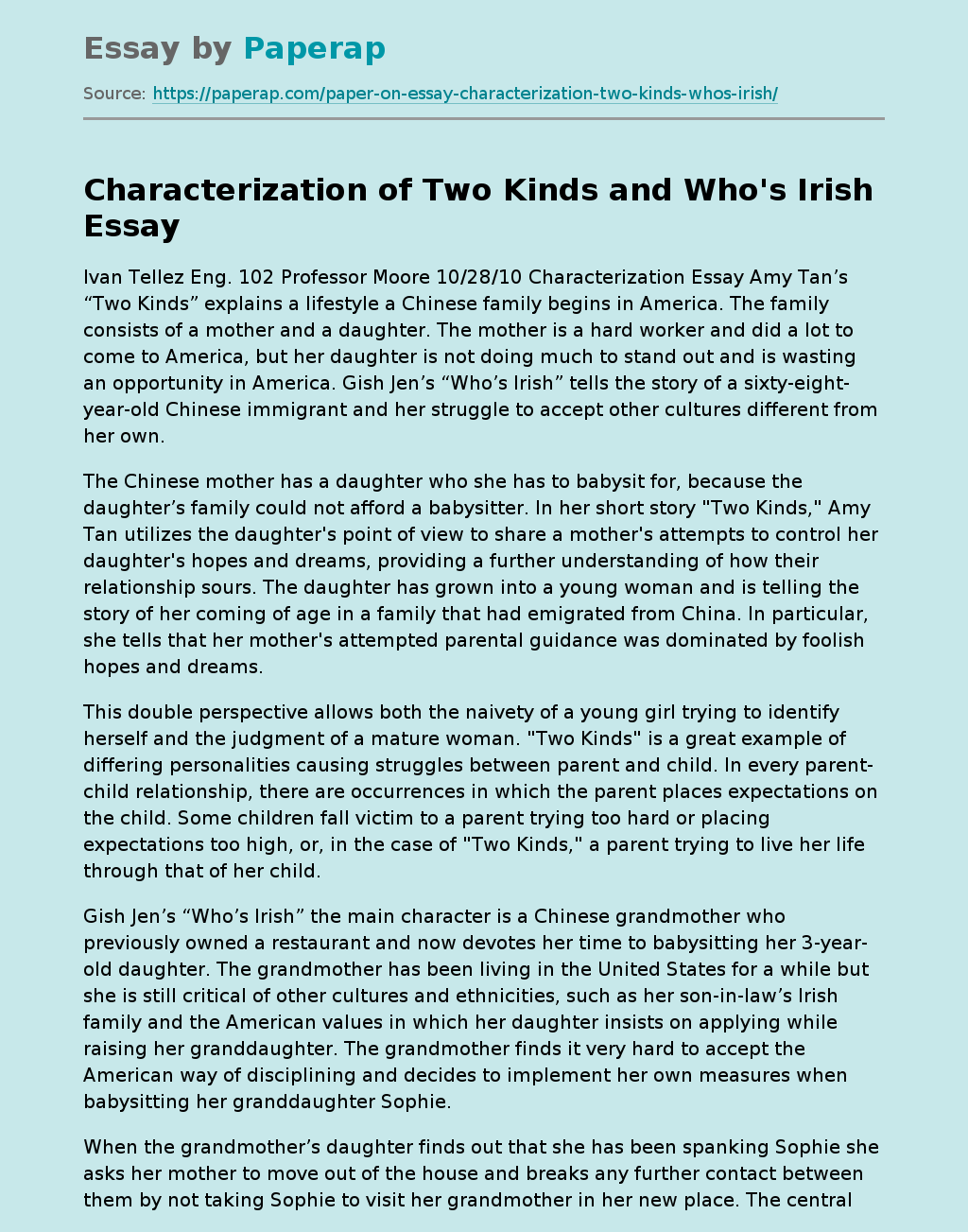Characterization of Two Kinds and Who's Irish