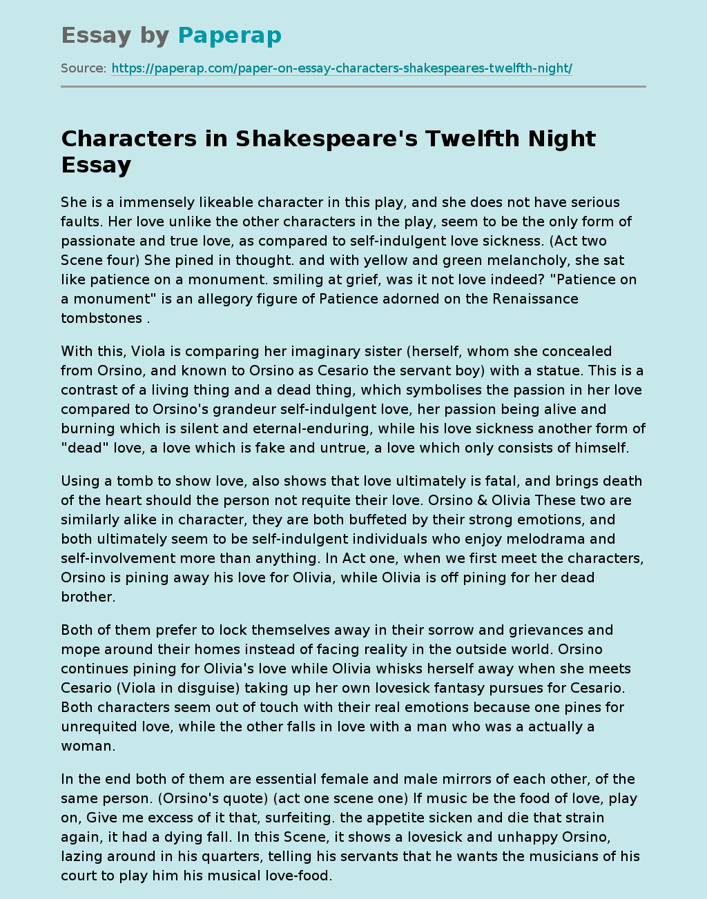 Characters in Shakespeare's "Twelfth Night"