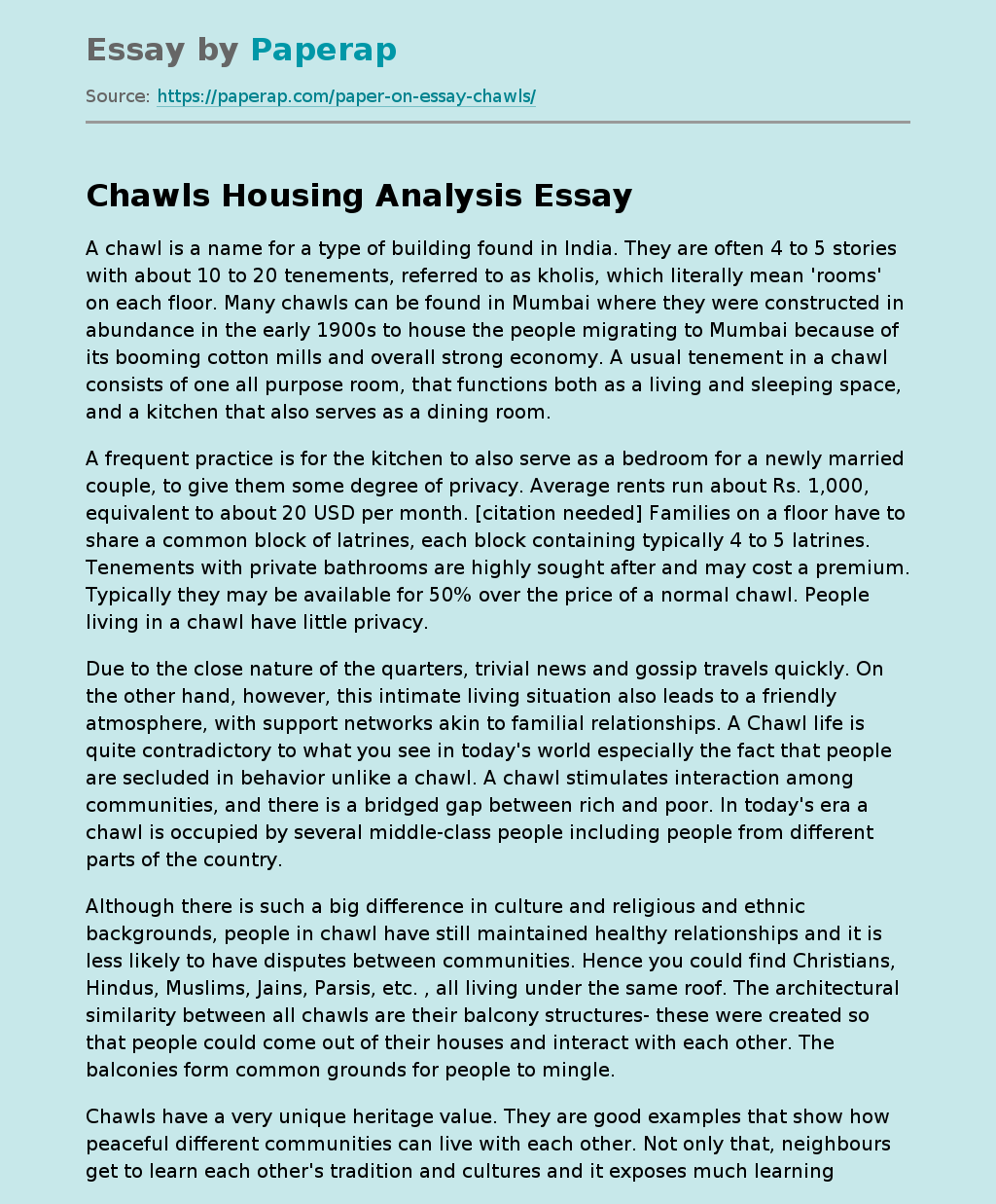 Chawls Housing Analysis