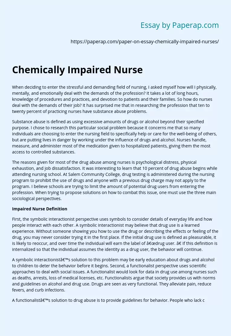 Chemically Impaired Nurse