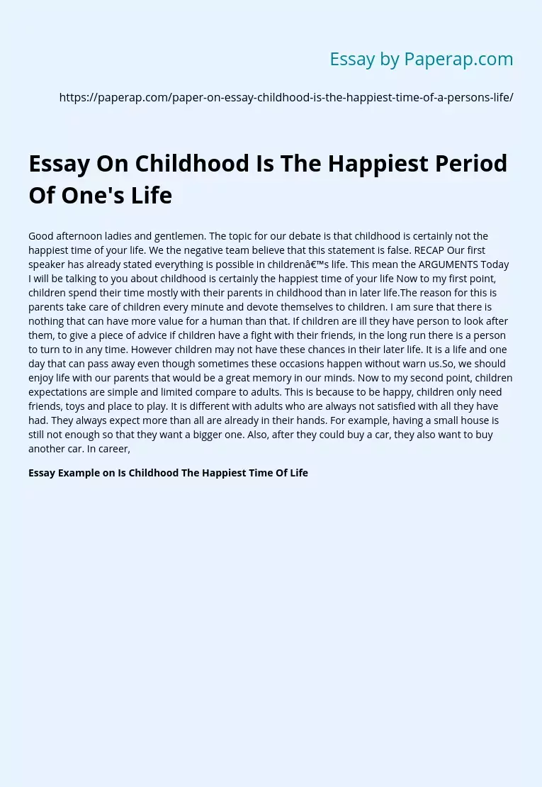 article on childhood the best period of life