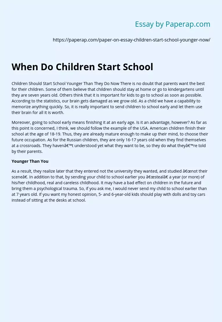 When Do Children Start School