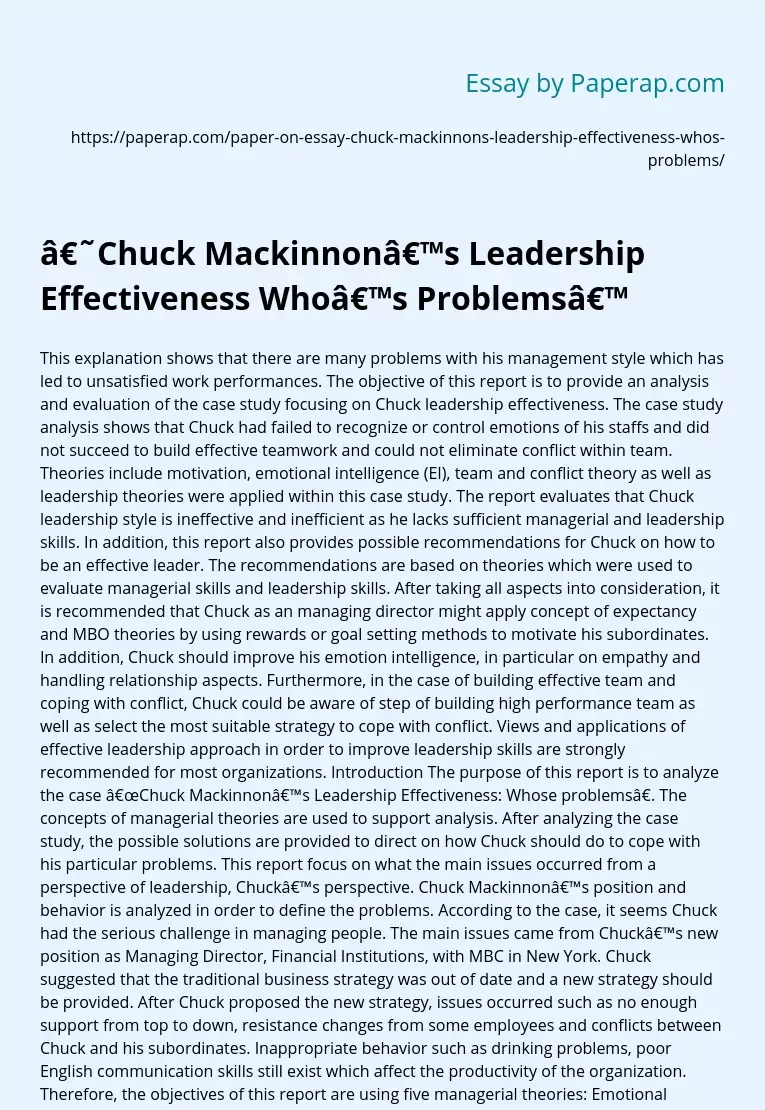 ‘Chuck Mackinnon’s Leadership Effectiveness Who’s Problems’