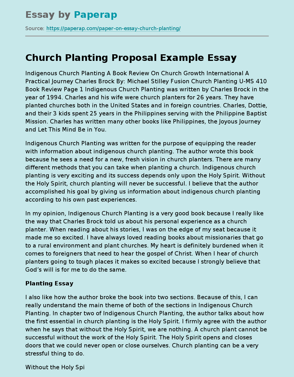 Church Planting Proposal Example