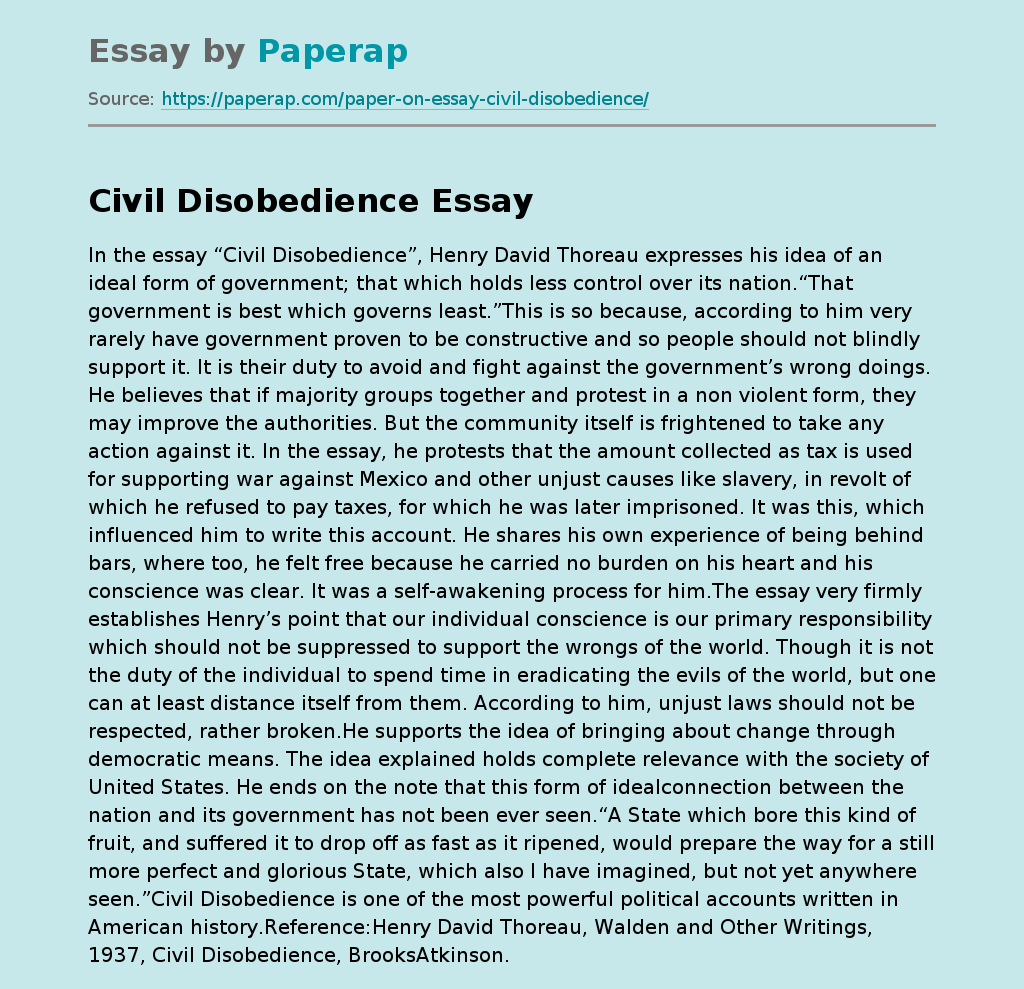 civil disobedience discussion essay