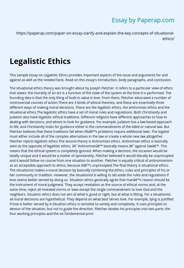 Legalistic Ethics