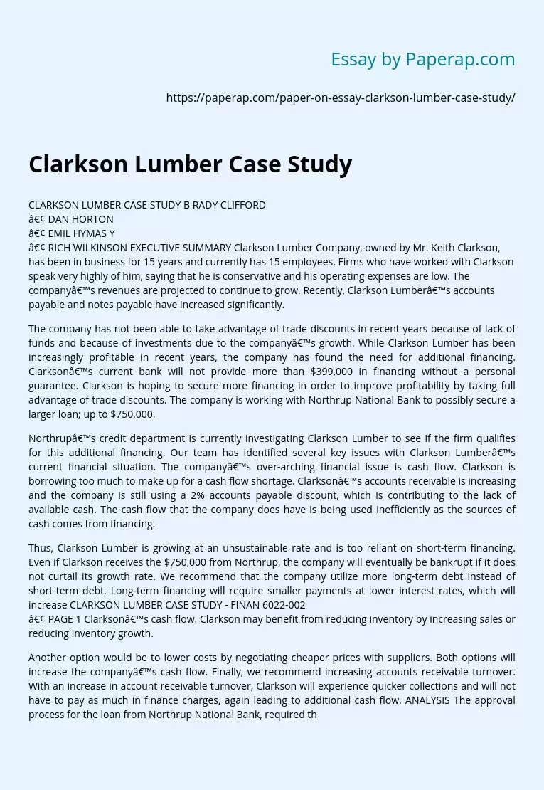 Clarkson Lumber Case Study