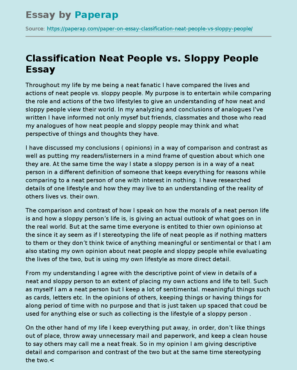 Classification Neat People vs Sloppy People
