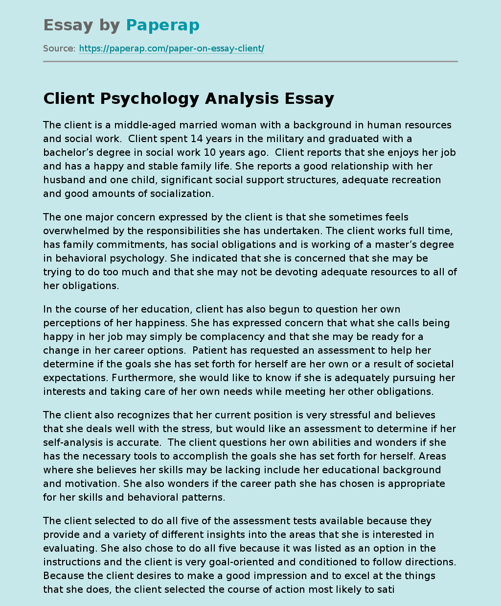 Client Psychology Analysis