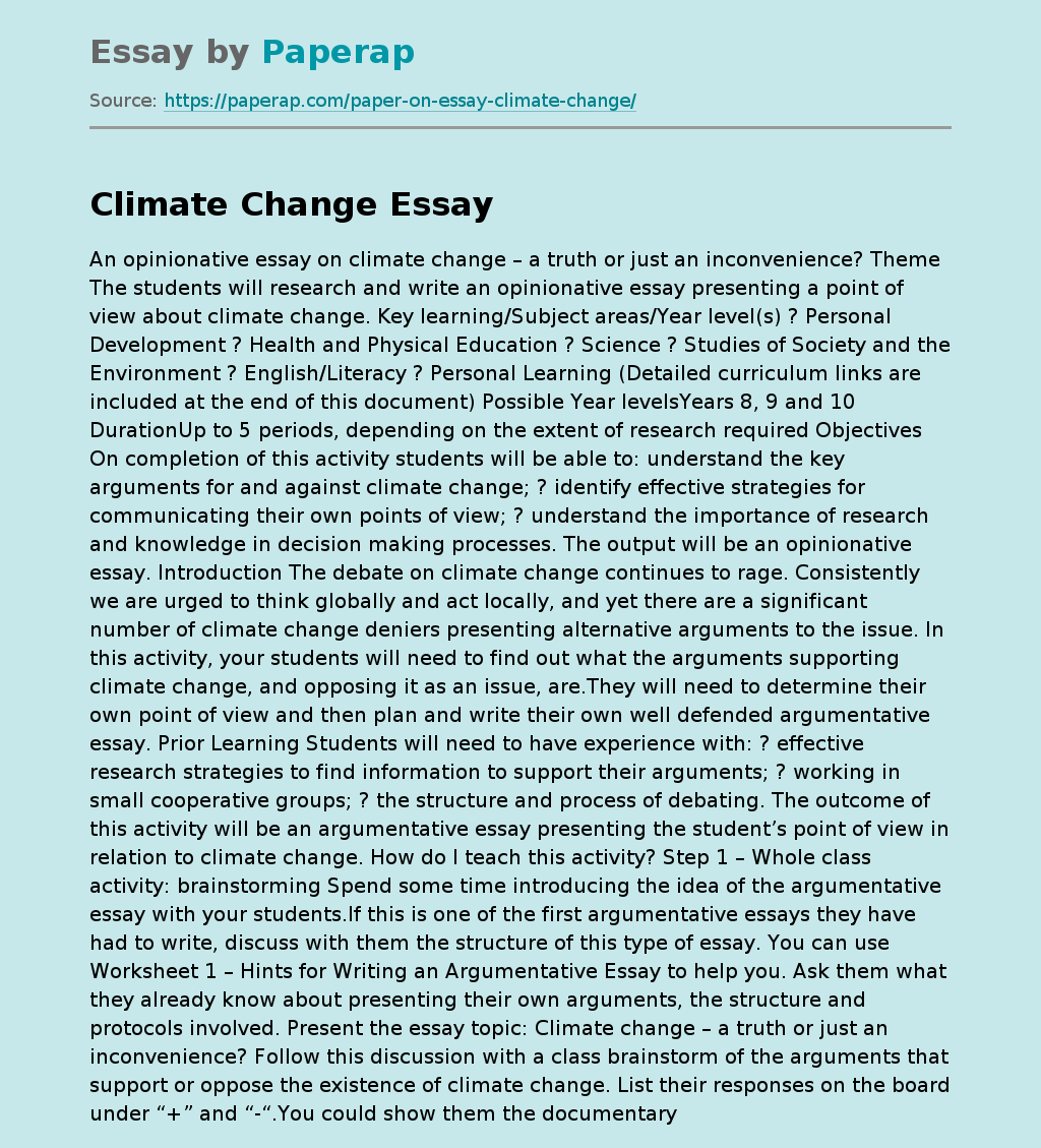 an essay of climate change