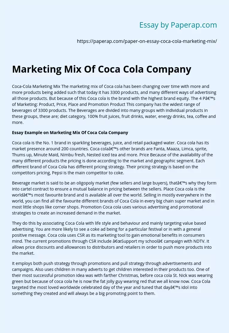 Marketing Mix Of Coca Cola Company