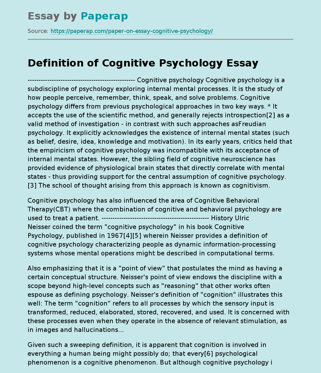 Definition of Cognitive Psychology
