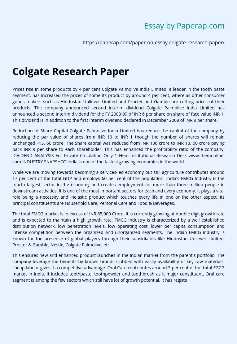 Colgate Research Paper