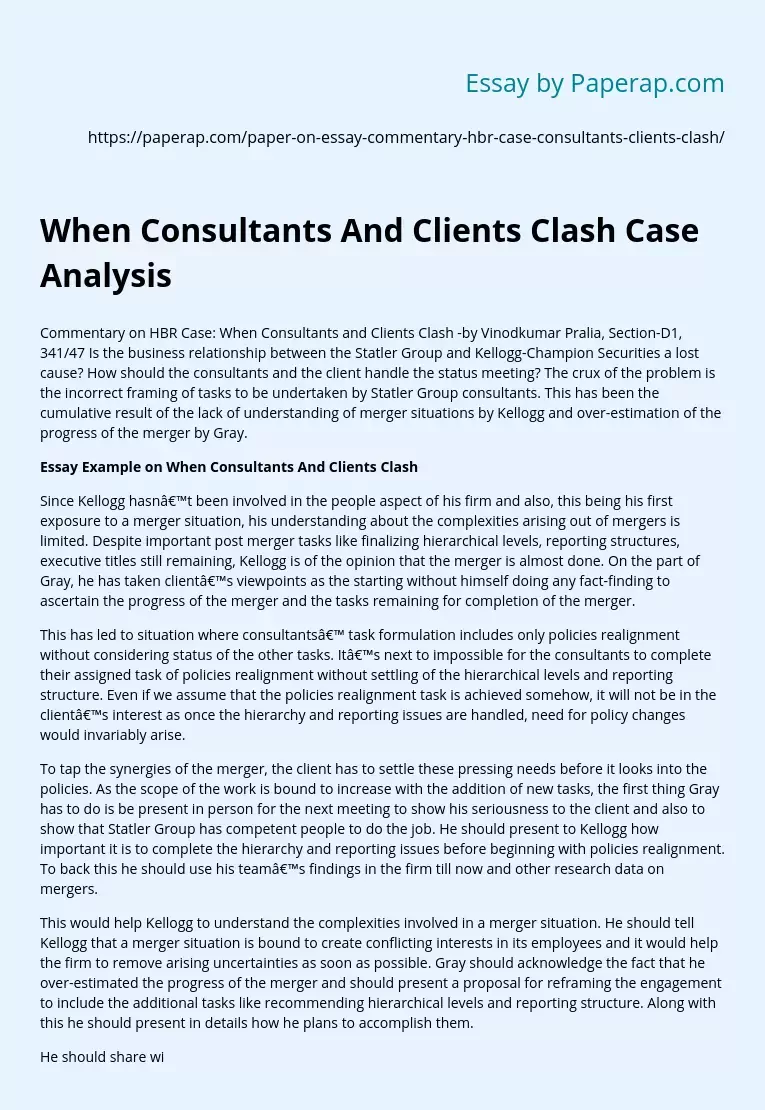 When Consultants And Clients Clash Case Analysis