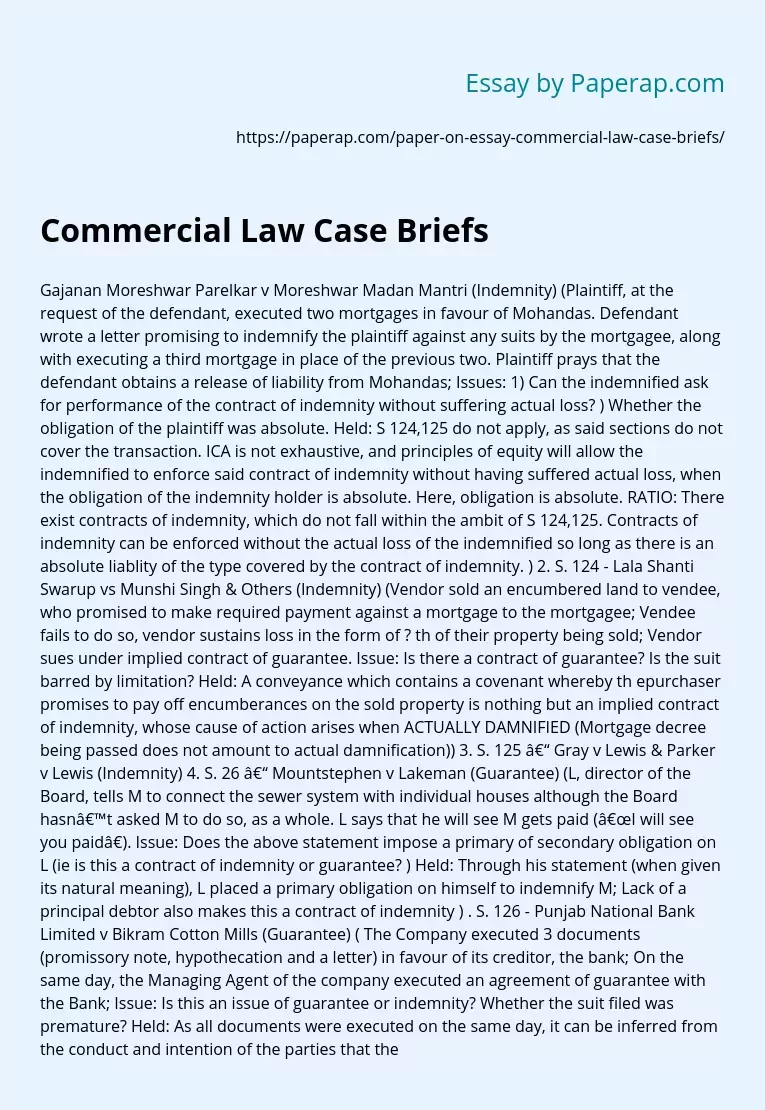 Commercial Law Case Briefs