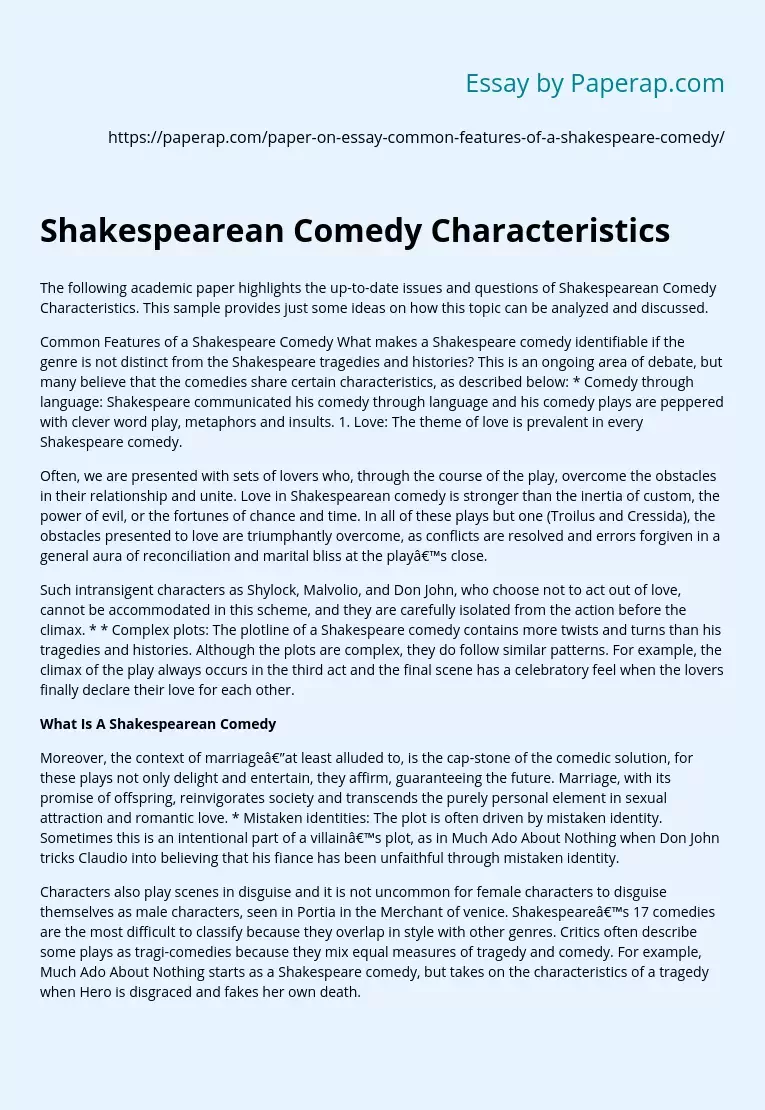 Shakespearean Comedy Characteristics