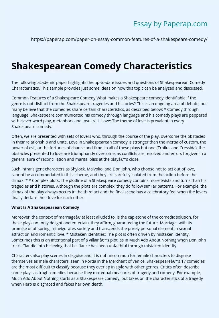 essay on shakespearean comedy