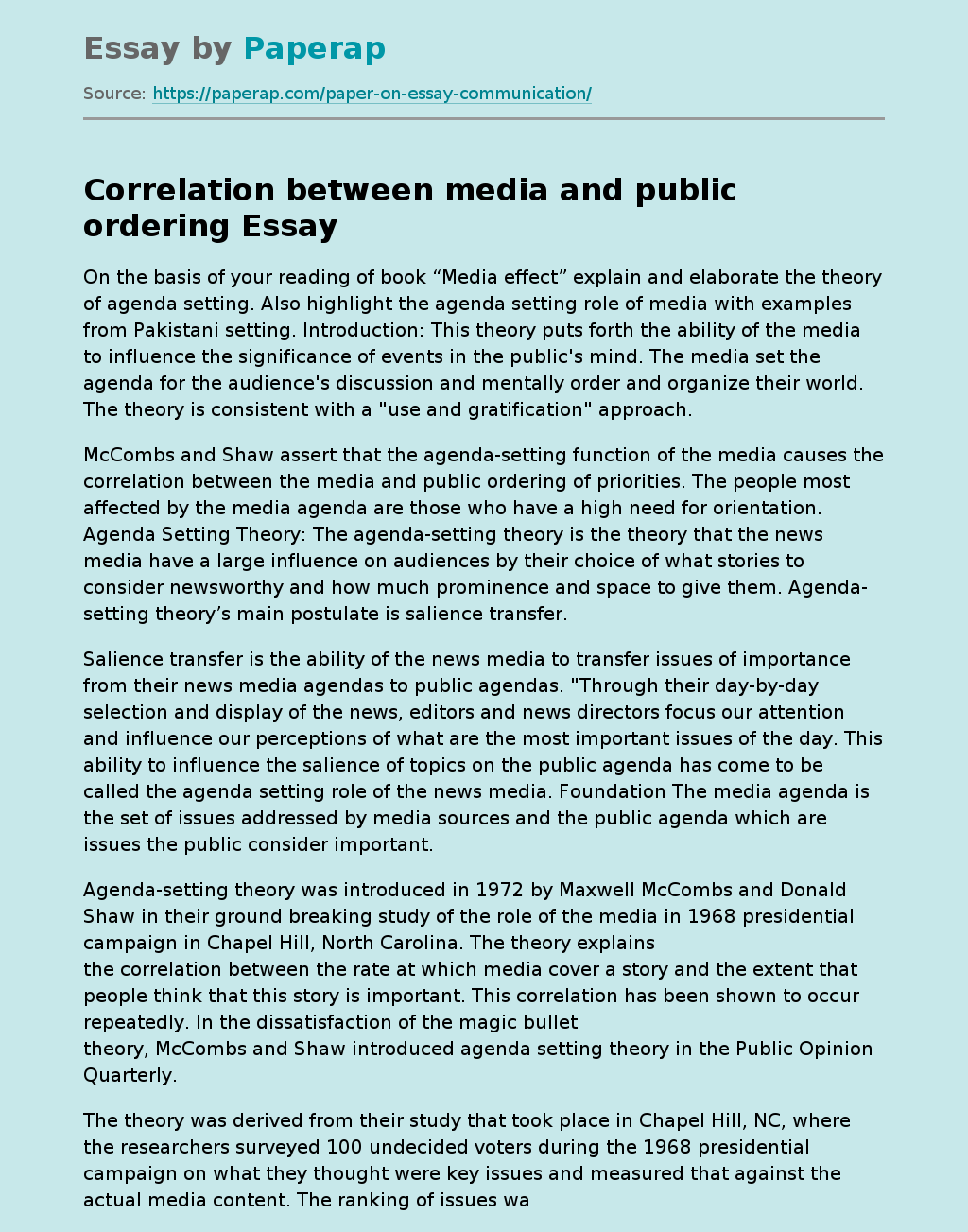 Correlation between media and public ordering