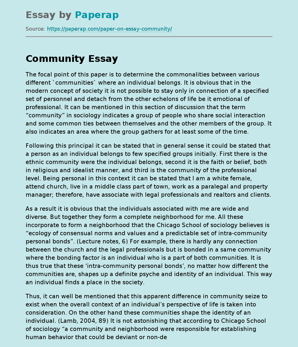 Essay About Different `Communities`