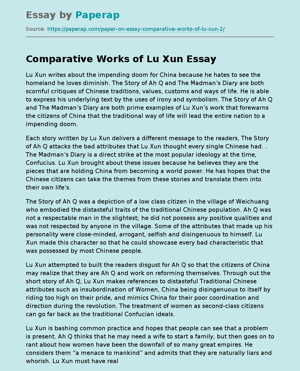 Comparative Works of Lu Xun