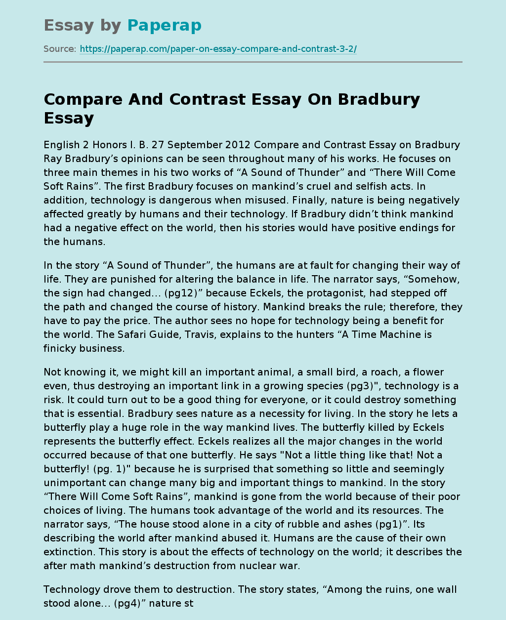 Compare And Contrast Essay On Bradbury