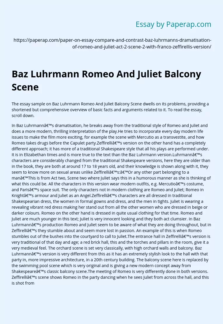 Baz Luhrmann Romeo And Juliet Balcony Scene