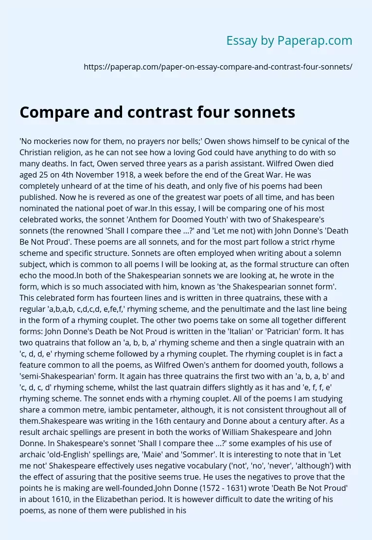Compare and contrast four sonnets