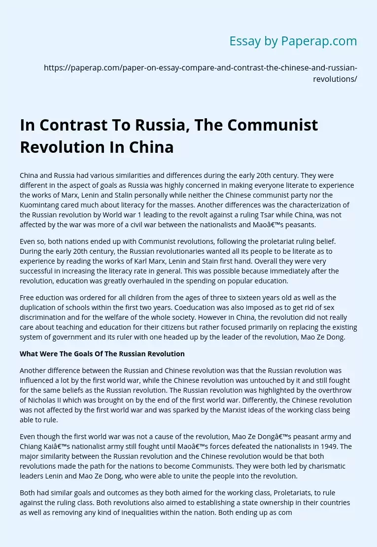 In Contrast To Russia, The Communist Revolution In China