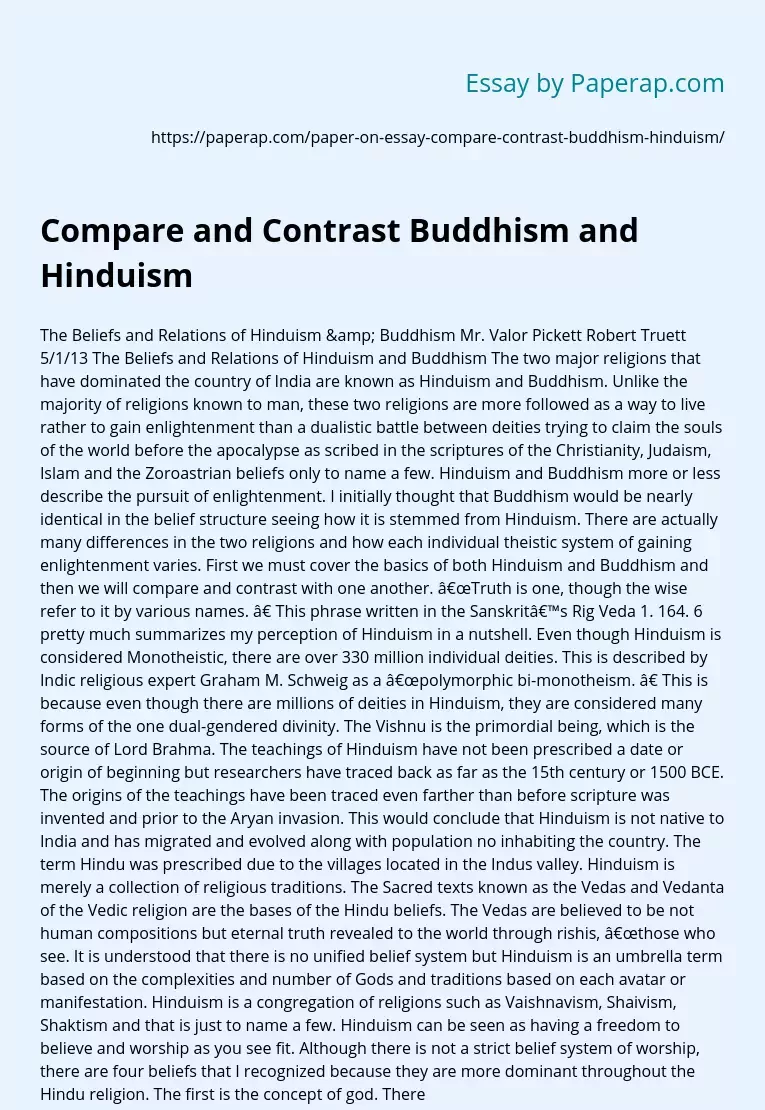 Compare and Contrast Buddhism and Hinduism