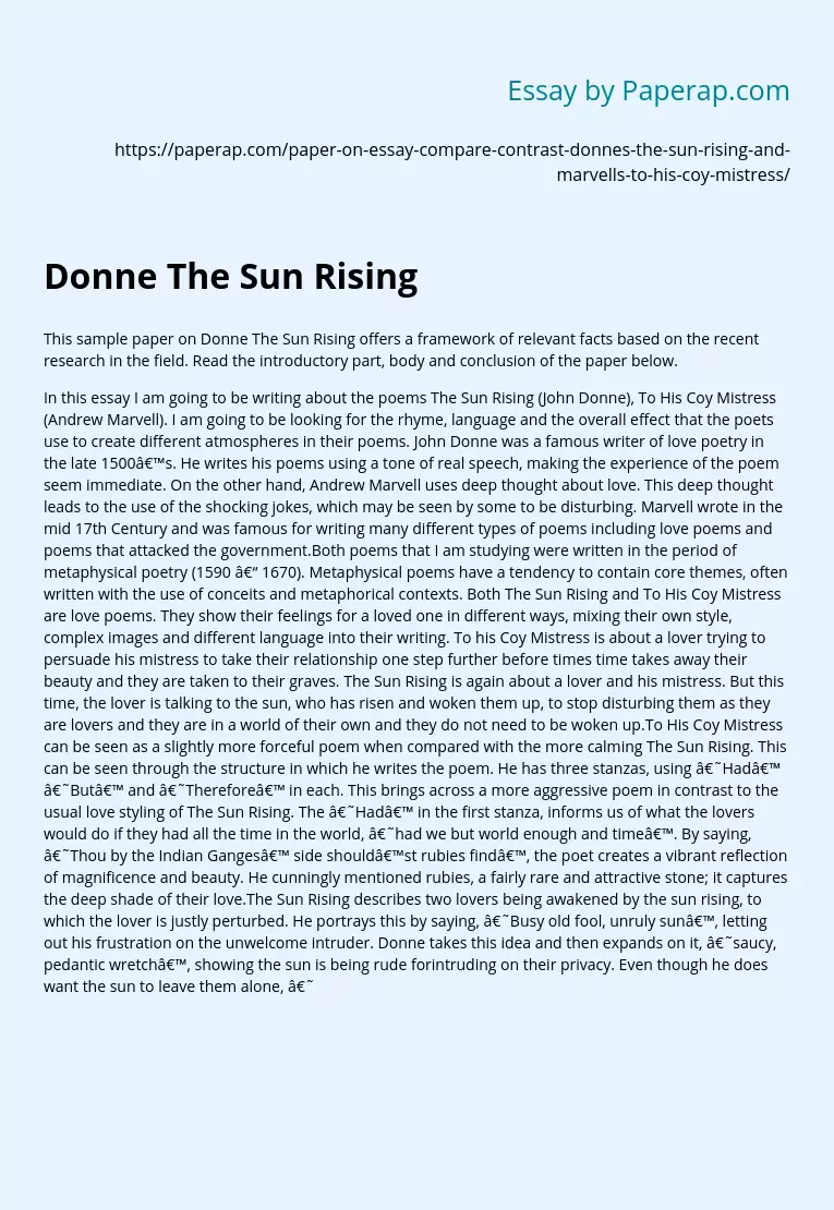 Donne The Sun Rising