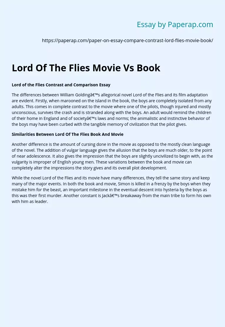 Lord Of The Flies Movie Vs Book