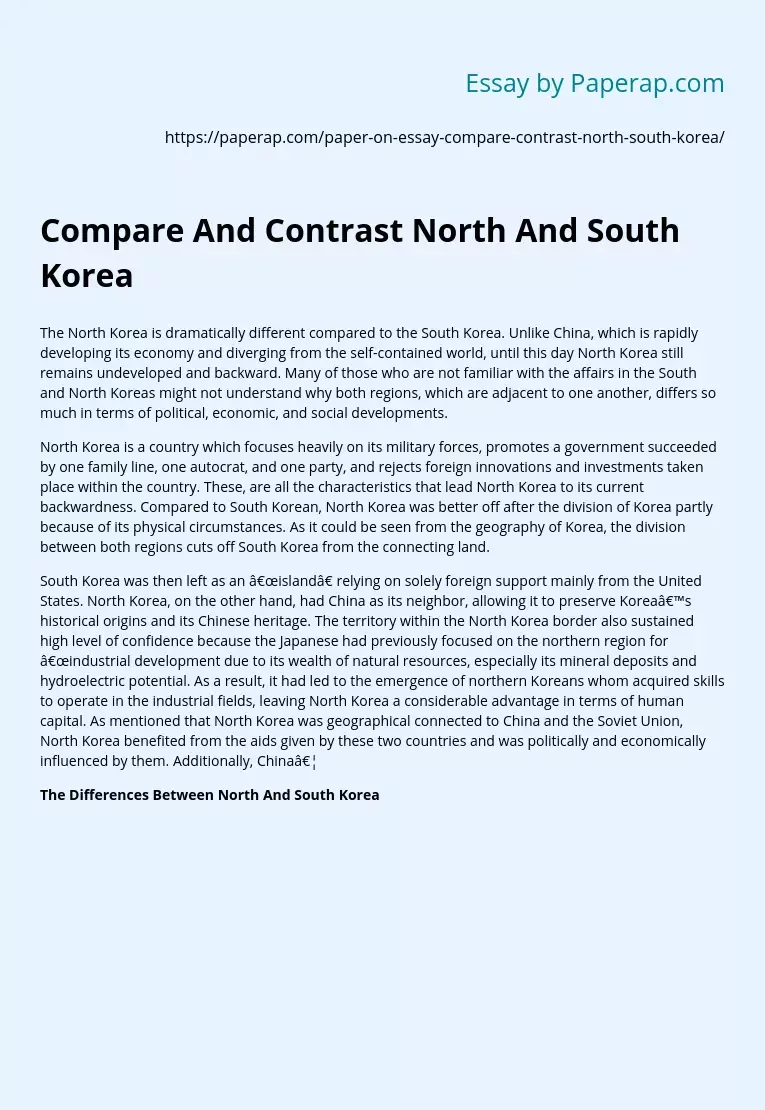 Compare And Contrast North And South Korea
