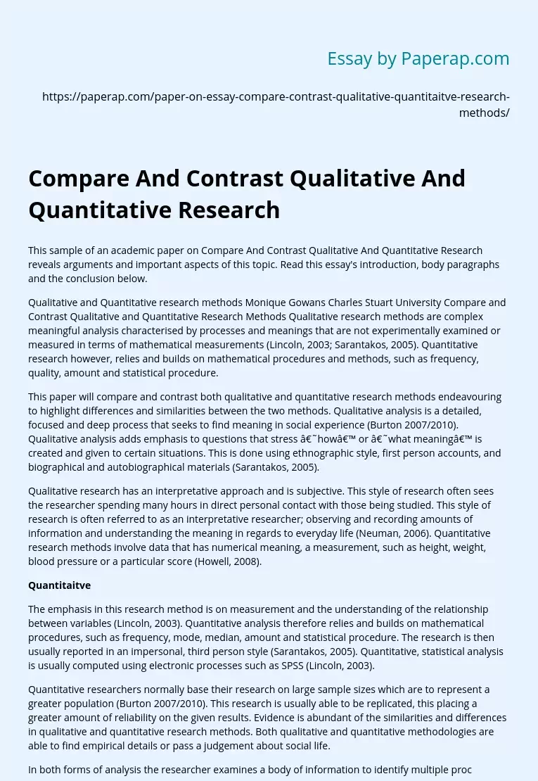 Compare And Contrast Qualitative And Quantitative Research
